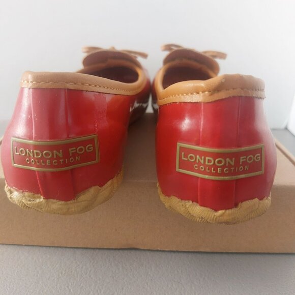 LONDON FOG Red Rubber Rain Shoes Slip On Flats Loafers Women 9 EUC Webster - Picture 6 of 14